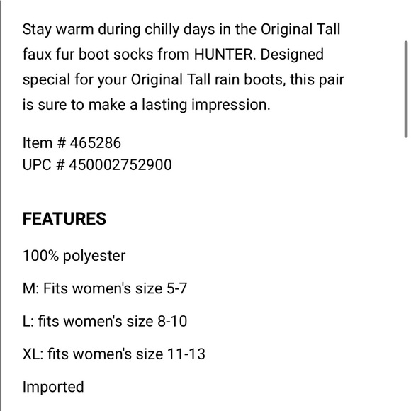 NWT Hunter Original Tall Faux Fur Cuff Sock - Picture 3 of 4